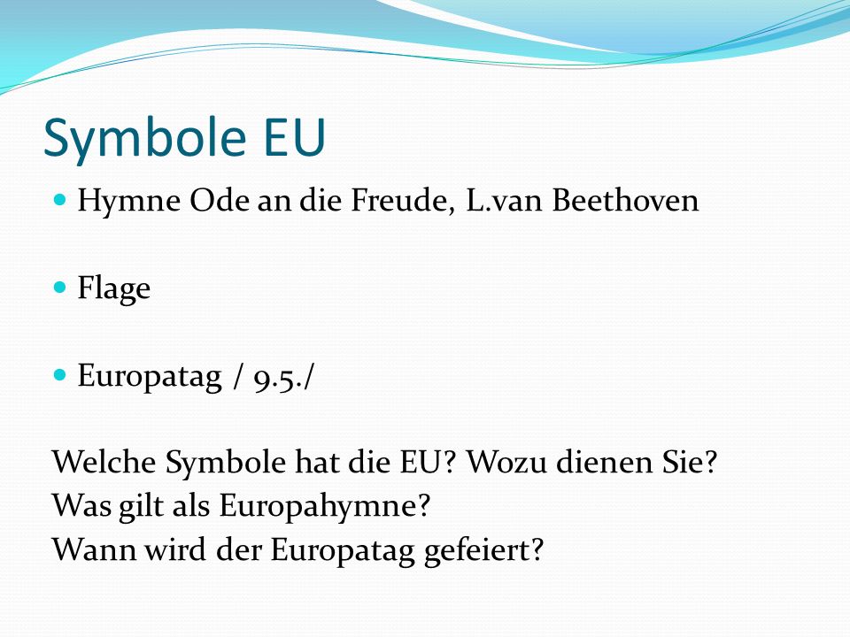 Symbole EU Hymne Ode an die Freude, L.van Beethoven Flage