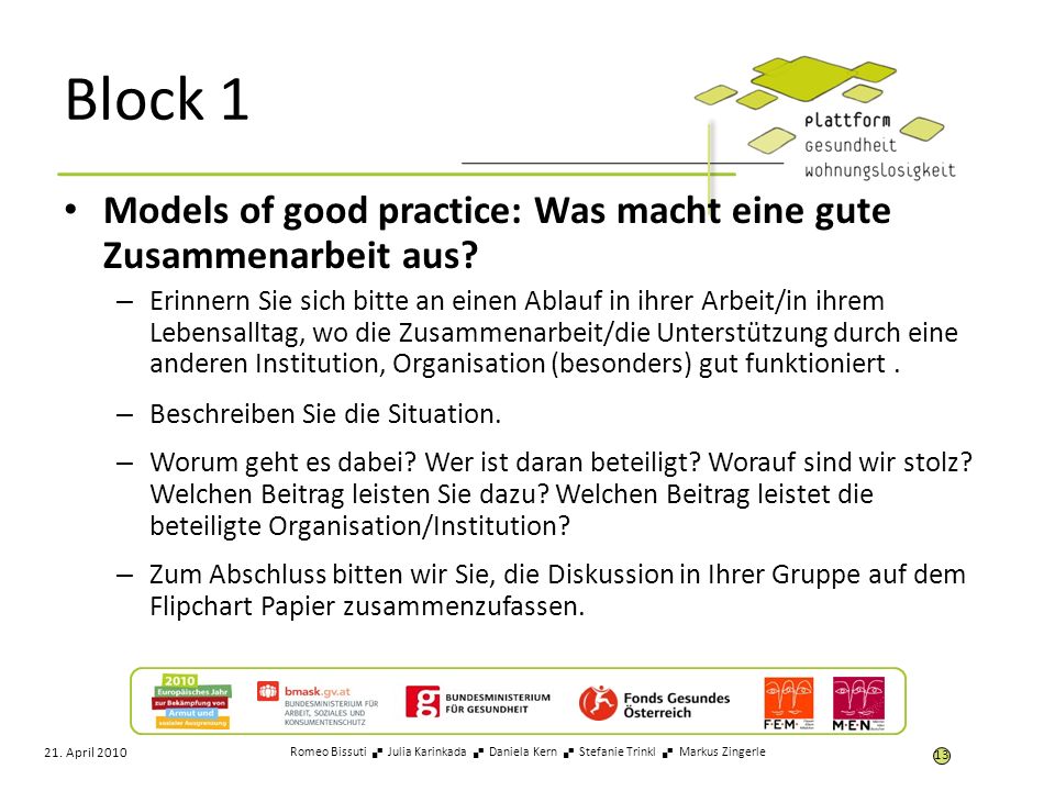 Block 1 Models of good practice: Was macht eine gute Zusammenarbeit aus