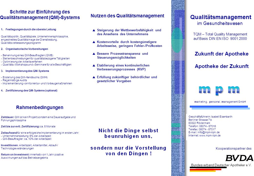 m p m Qualitätsmanagement Zukunft der Apotheke Apotheke der Zukunft