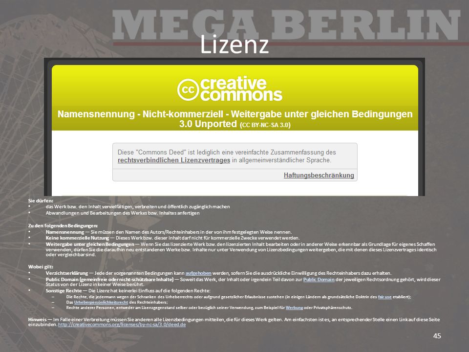 Lizenz Sie dürfen: das Werk bzw. den Inhalt vervielfältigen, verbreiten und öffentlich zugänglich machen.