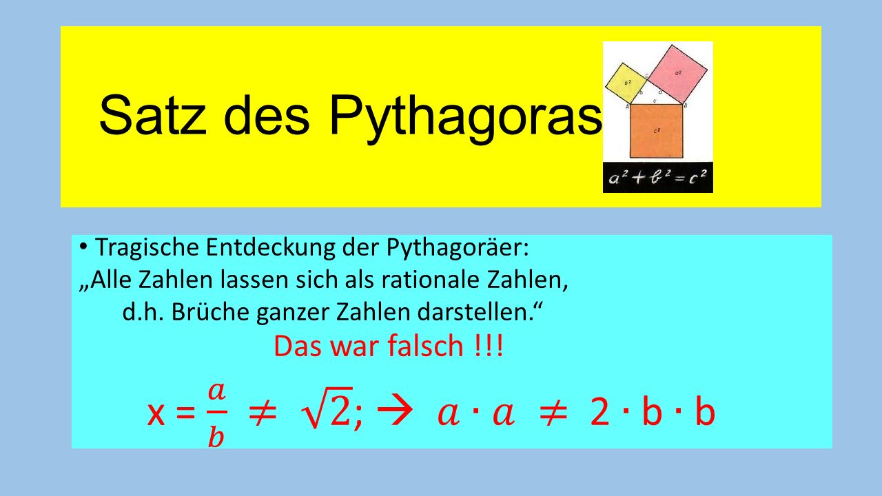 Satz des Pythagoras: x = 𝑎 𝑏 ≠ 2 ;  𝑎∙𝑎 ≠ 2 ∙ b ∙ b