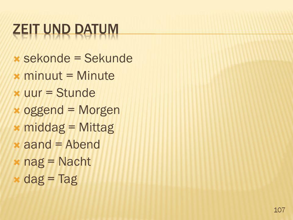 zeit und datum sekonde = Sekunde minuut = Minute uur = Stunde