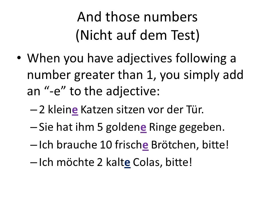 And those numbers (Nicht auf dem Test)