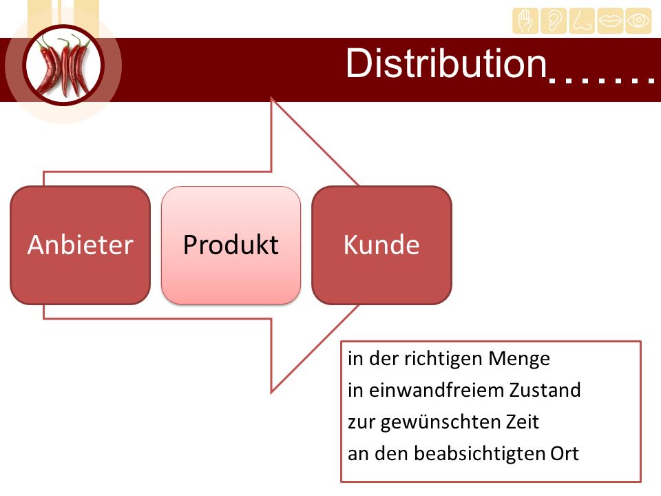 Distribution Anbieter Produkt Kunde in der richtigen Menge