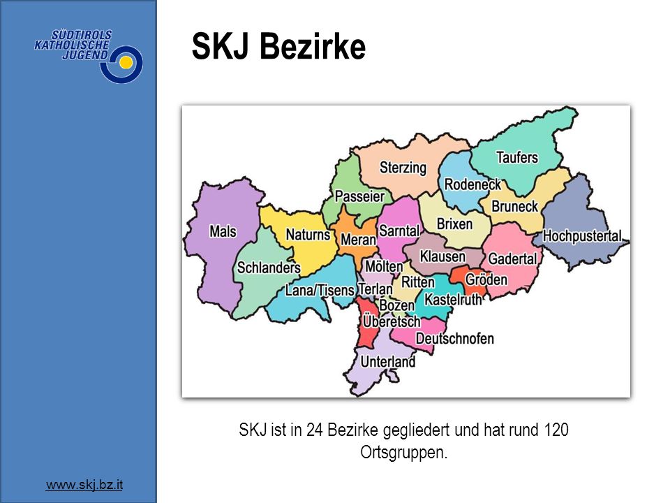 SKJ ist in 24 Bezirke gegliedert und hat rund 120 Ortsgruppen.