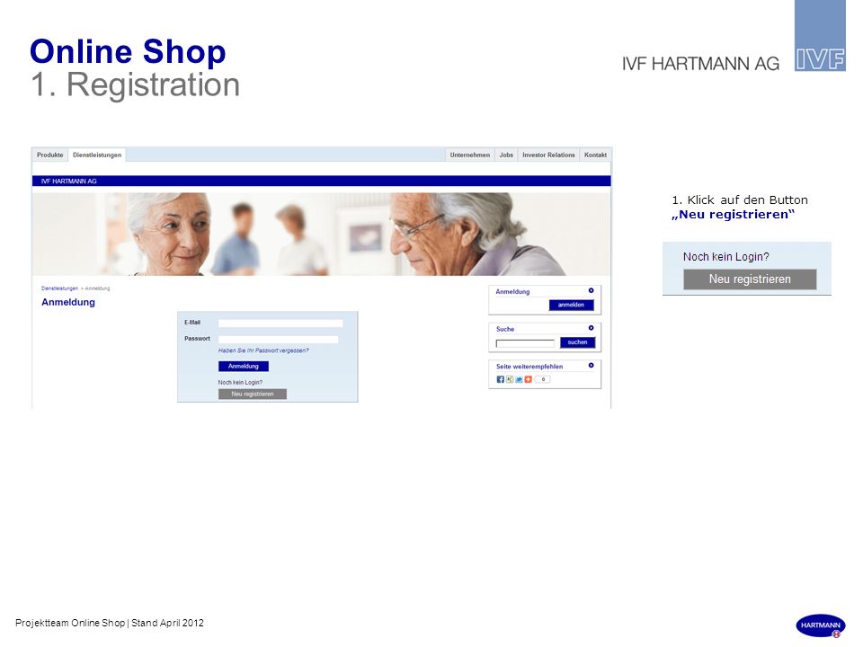 Online Shop 1. Registration 1. Klick auf den Button „Neu registrieren