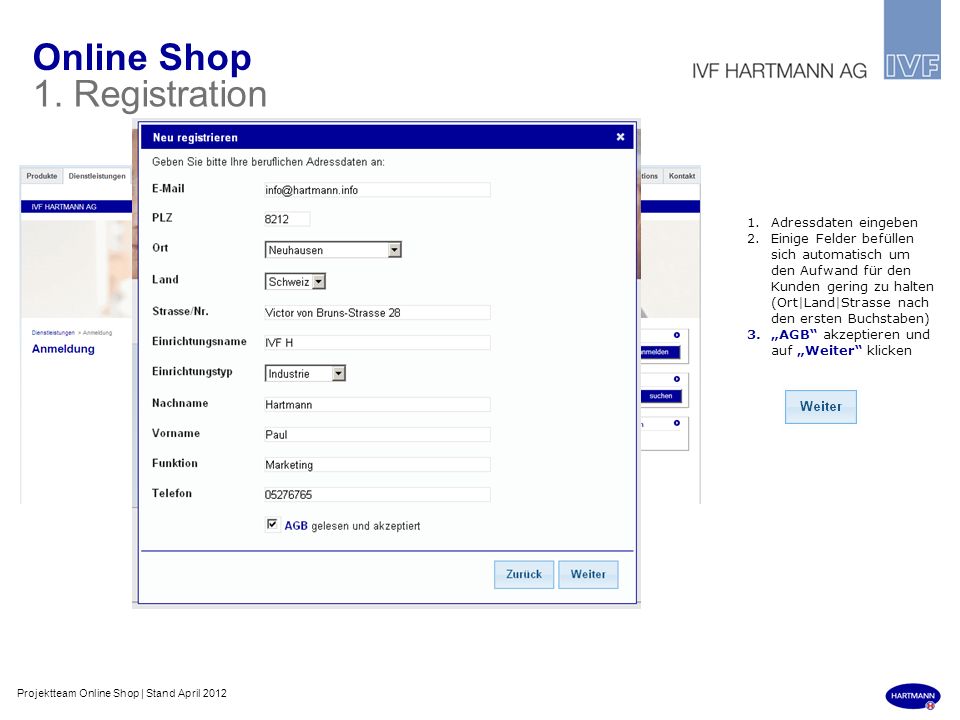 Online Shop 1. Registration Adressdaten eingeben
