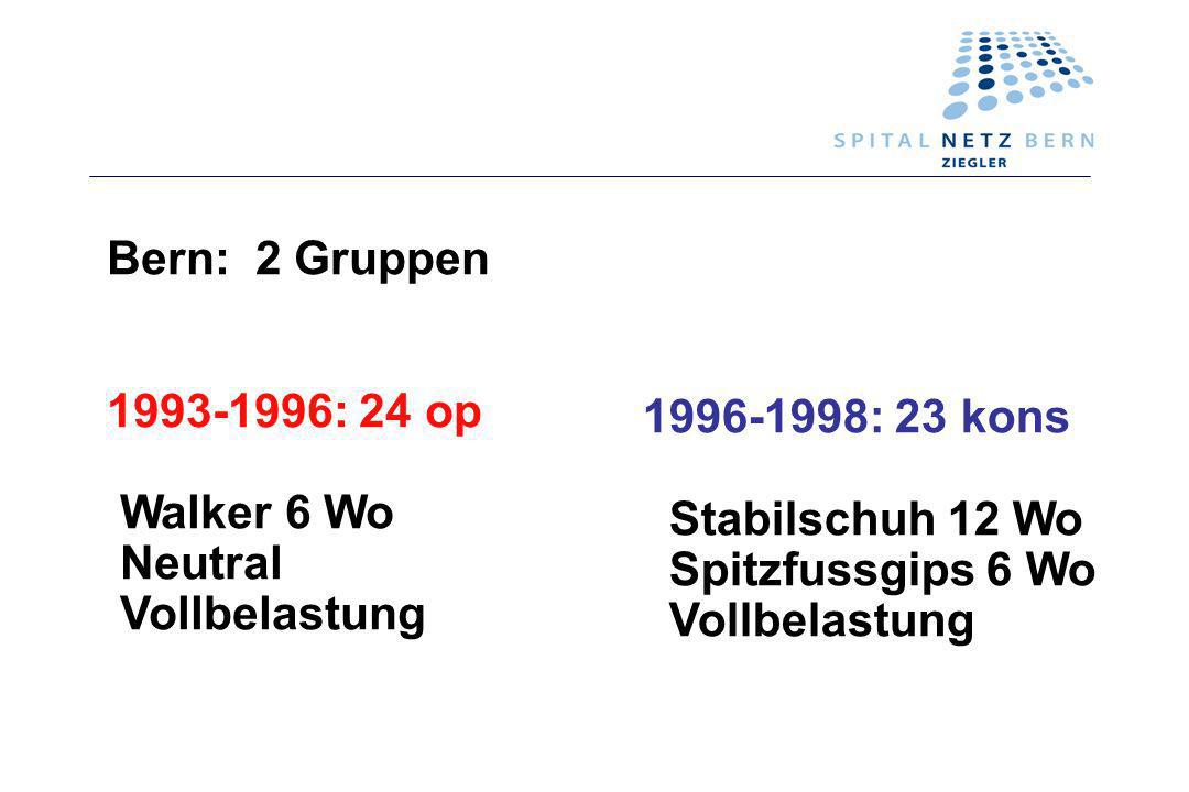 Bern: 2 Gruppen : 24 op. Walker 6 Wo. Neutral. Vollbelastung : 23 kons. Stabilschuh 12 Wo.