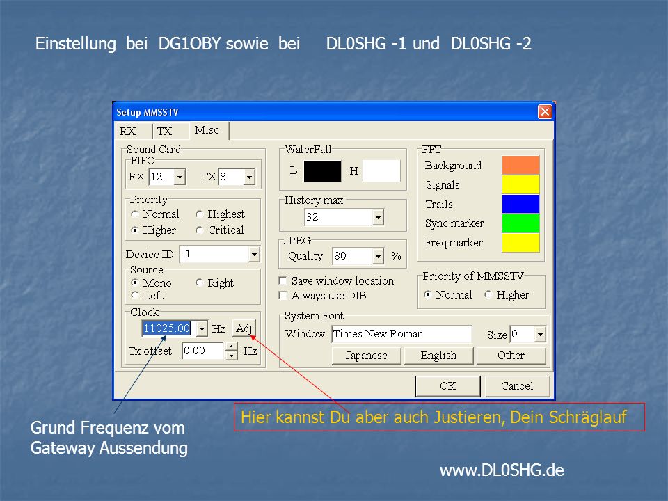 Einstellung bei DG1OBY sowie bei DL0SHG -1 und DL0SHG -2