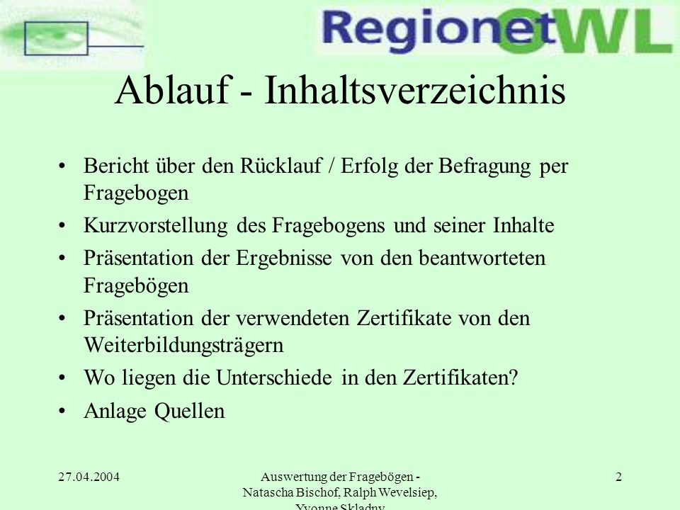Ablauf - Inhaltsverzeichnis
