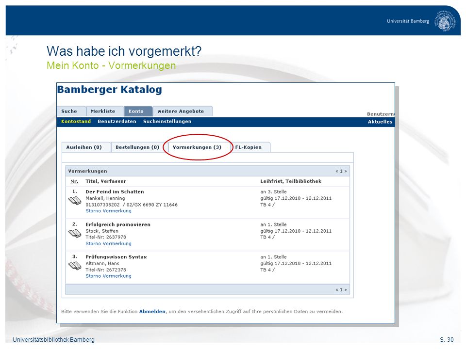 Was habe ich vorgemerkt Mein Konto - Vormerkungen