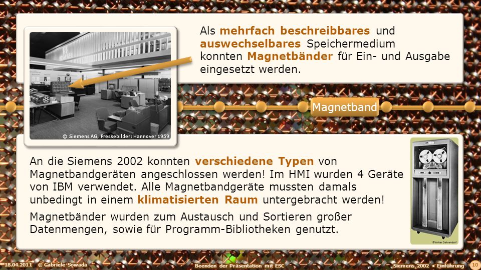 Als mehrfach beschreibbares und auswechselbares Speichermedium konnten Magnetbänder für Ein- und Ausgabe eingesetzt werden.