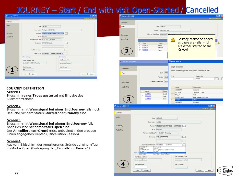 JOURNEY – Start / End with visit Open-Started / Cancelled