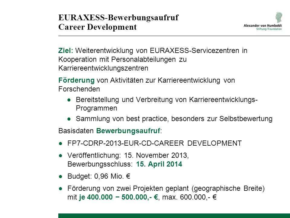 EURAXESS-Bewerbungsaufruf Career Development