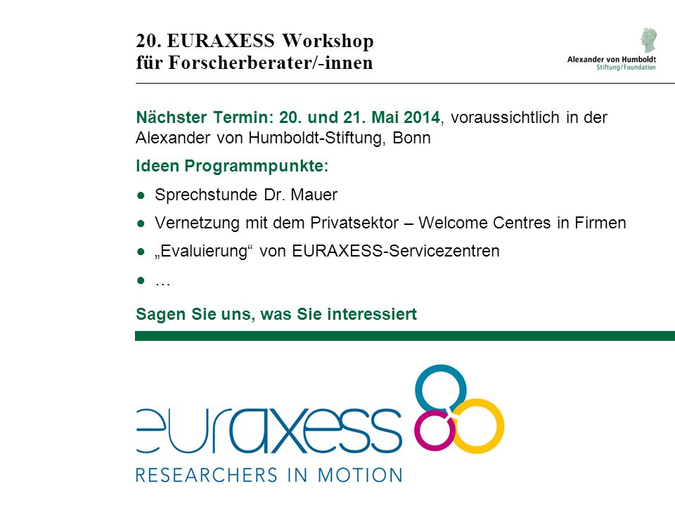 20. EURAXESS Workshop für Forscherberater/-innen