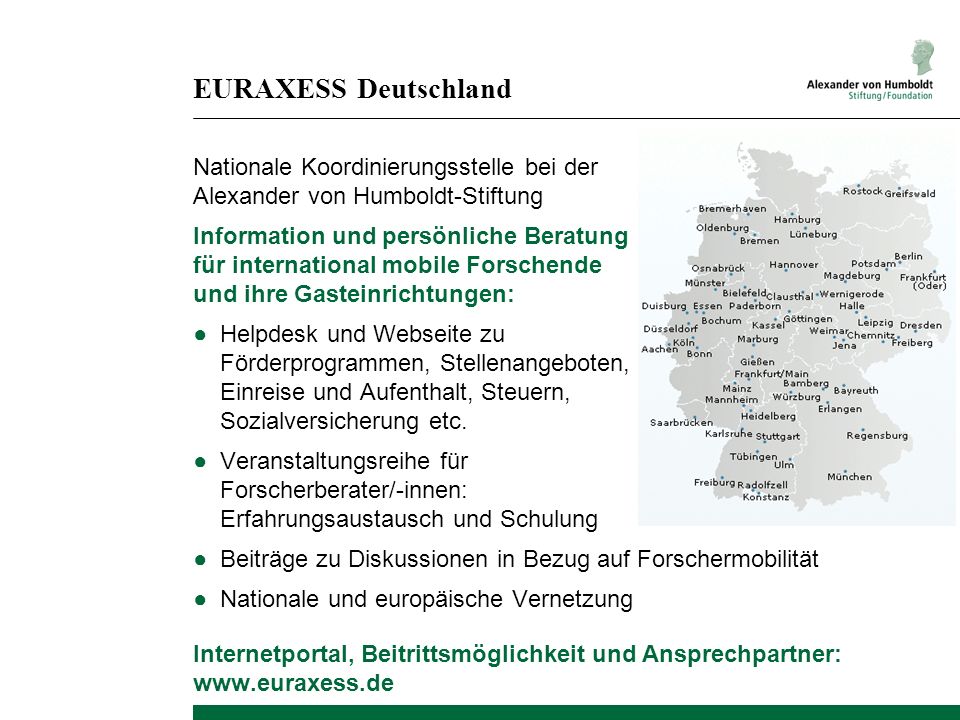 EURAXESS Deutschland Nationale Koordinierungsstelle bei der Alexander von Humboldt-Stiftung.
