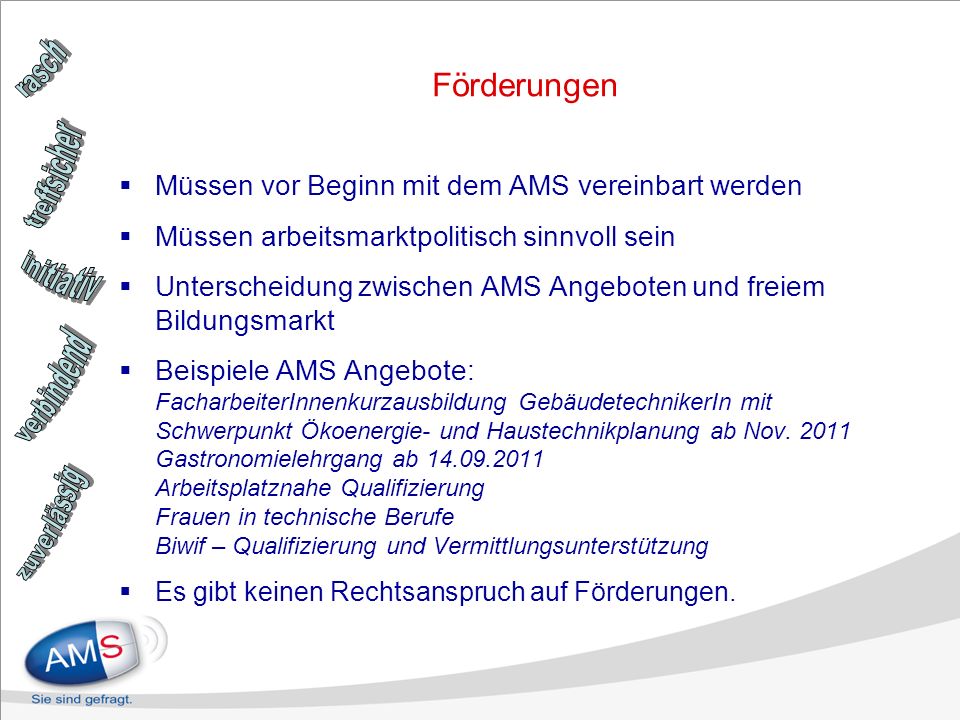 Förderungen Müssen vor Beginn mit dem AMS vereinbart werden