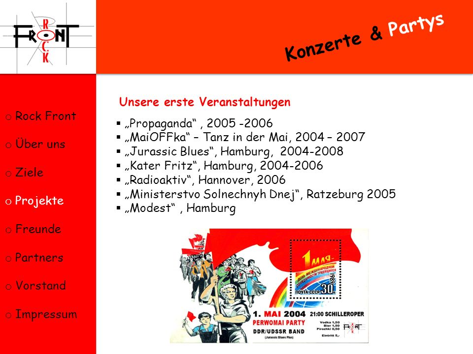 Konzerte & Partys Rock Front Unsere erste Veranstaltungen Über uns