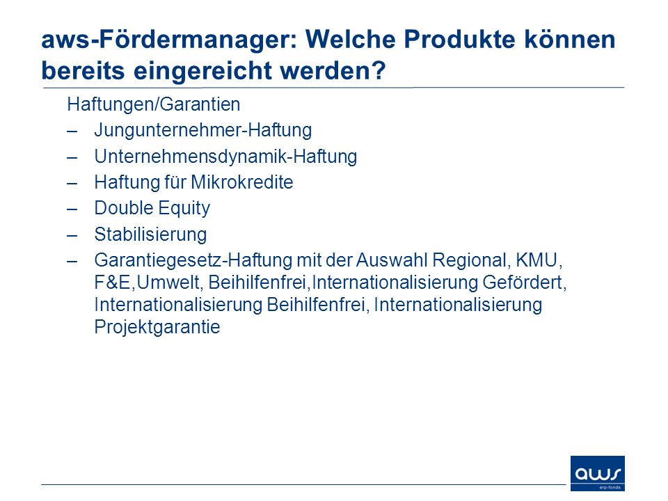 aws-Fördermanager: Welche Produkte können bereits eingereicht werden