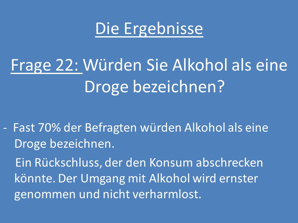 Frage 22: Würden Sie Alkohol als eine Droge bezeichnen