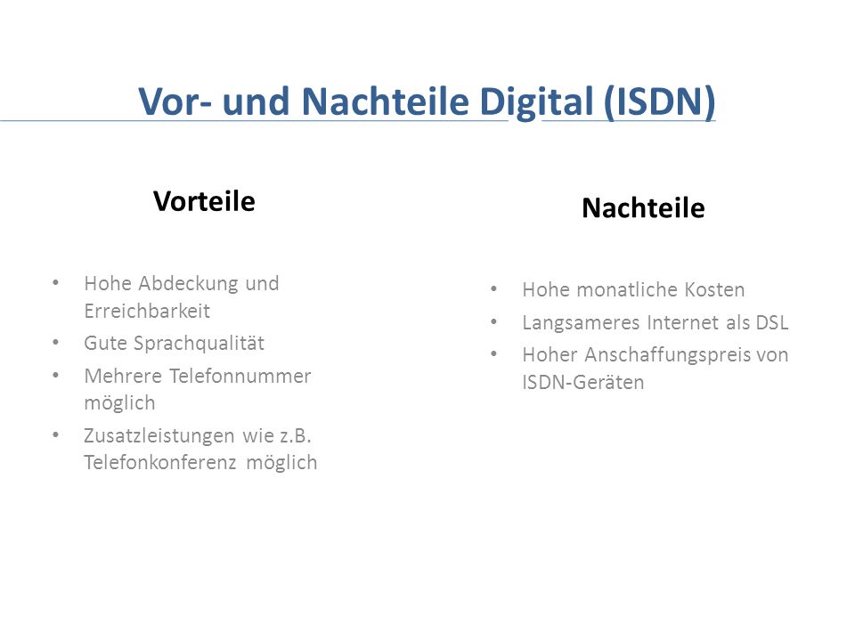 Vor- und Nachteile Digital (ISDN)