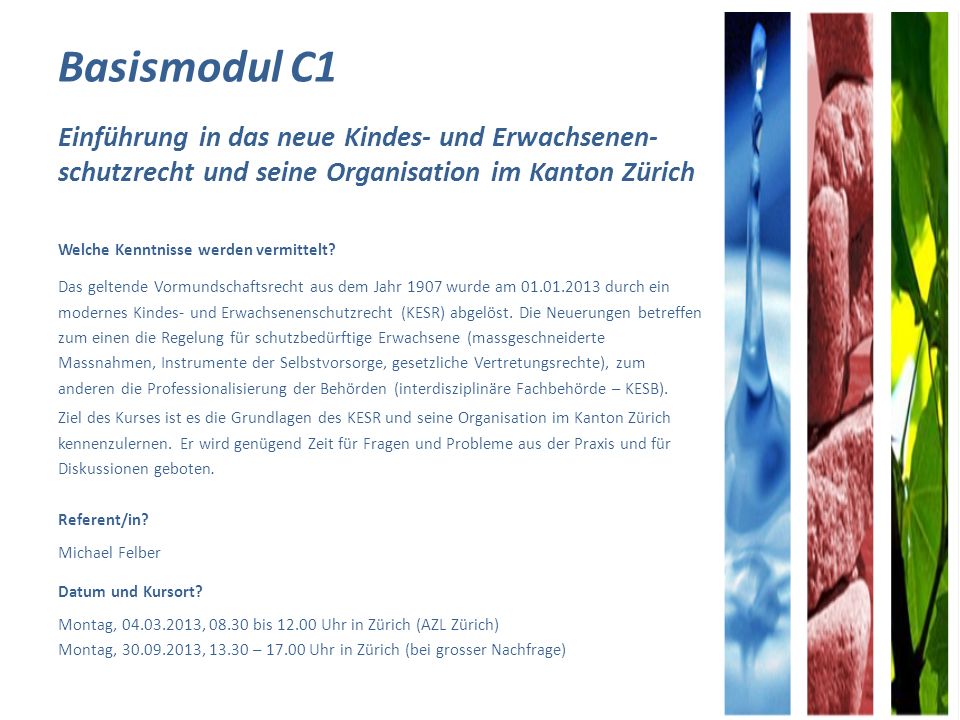 Basismodul C1 Einführung in das neue Kindes- und Erwachsenen- schutzrecht und seine Organisation im Kanton Zürich