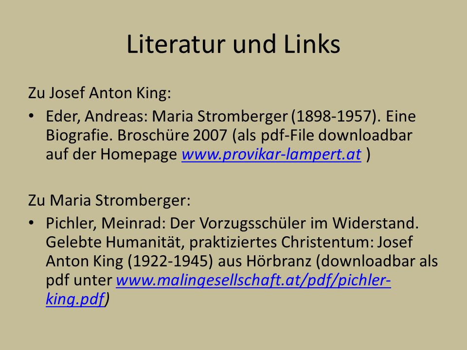 Literatur und Links Zu Josef Anton King: