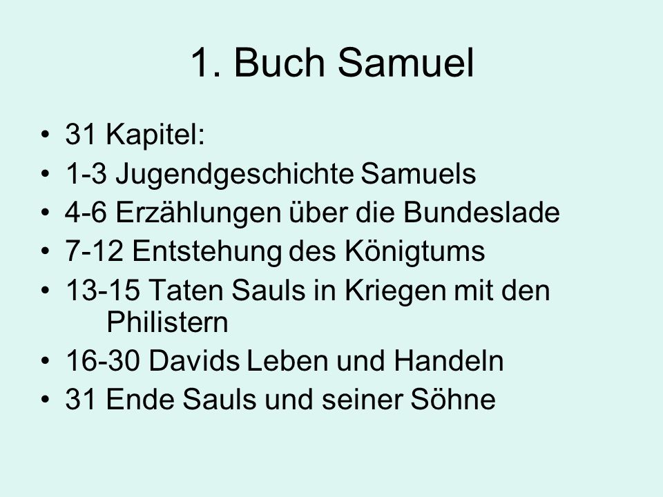 1. Buch Samuel 31 Kapitel: 1-3 Jugendgeschichte Samuels