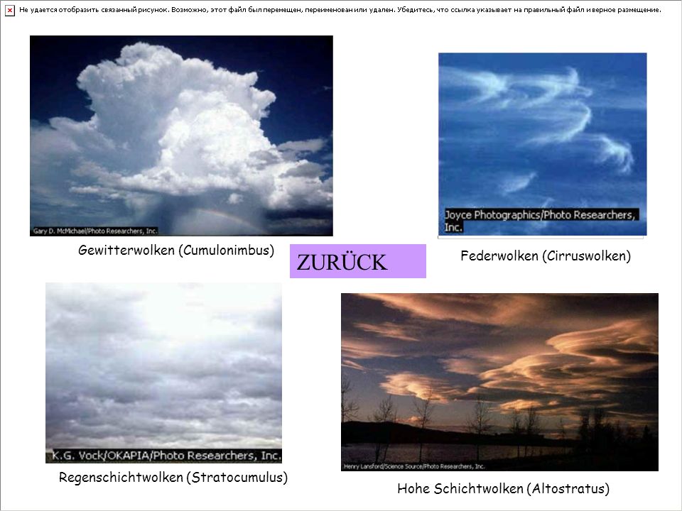 ZURÜCK Gewitterwolken (Cumulonimbus) Federwolken (Cirruswolken)