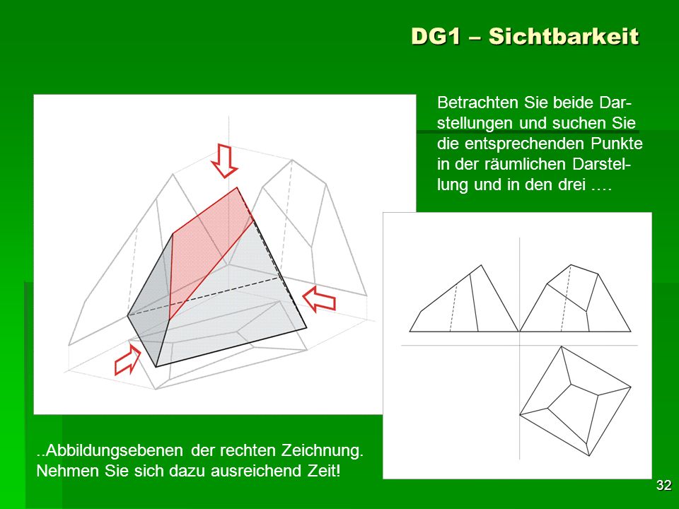 DG1 – Sichtbarkeit Betrachten Sie beide Dar-stellungen und suchen Sie die entsprechenden Punkte in der räumlichen Darstel-lung und in den drei ….