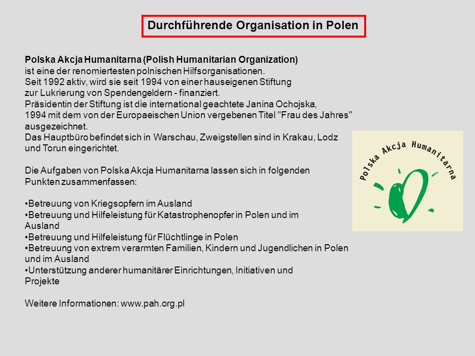 Durchführende Organisation in Polen