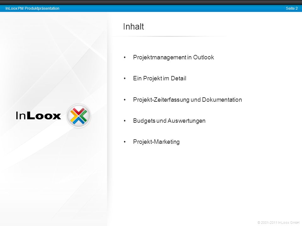 Inhalt Projektmanagement in Outlook Ein Projekt im Detail