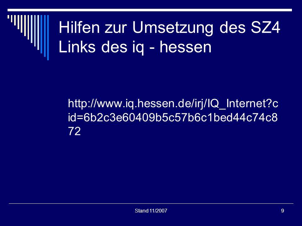 Hilfen zur Umsetzung des SZ4 Links des iq - hessen