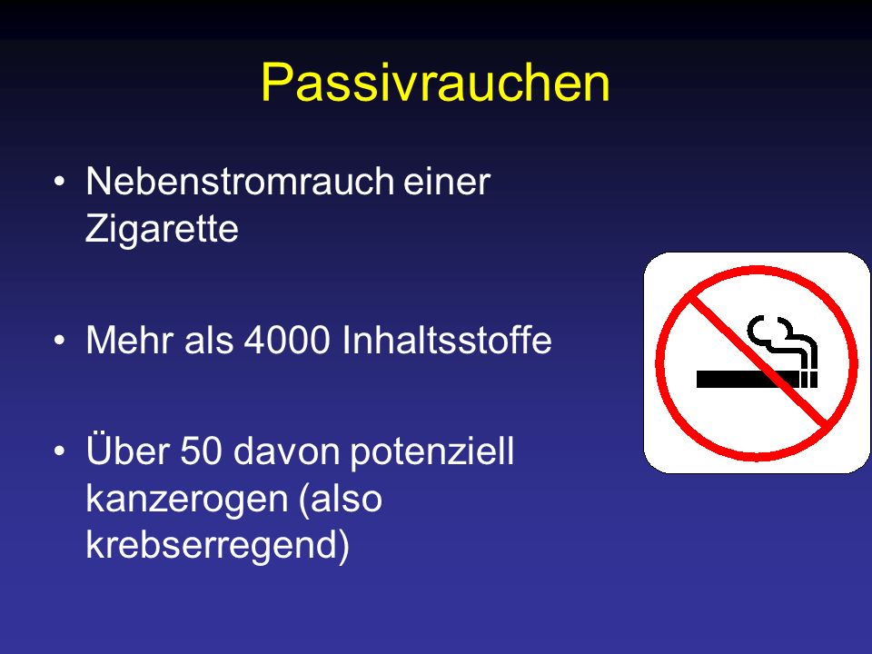 Passivrauchen Nebenstromrauch einer Zigarette