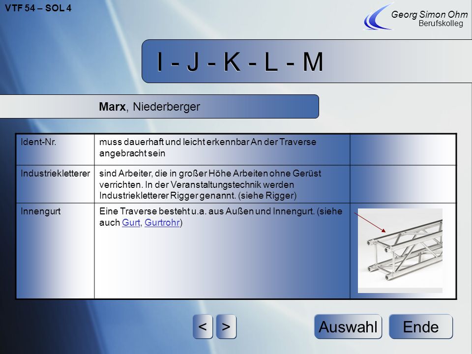 I - J - K - L - M < > Auswahl Ende Marx, Niederberger