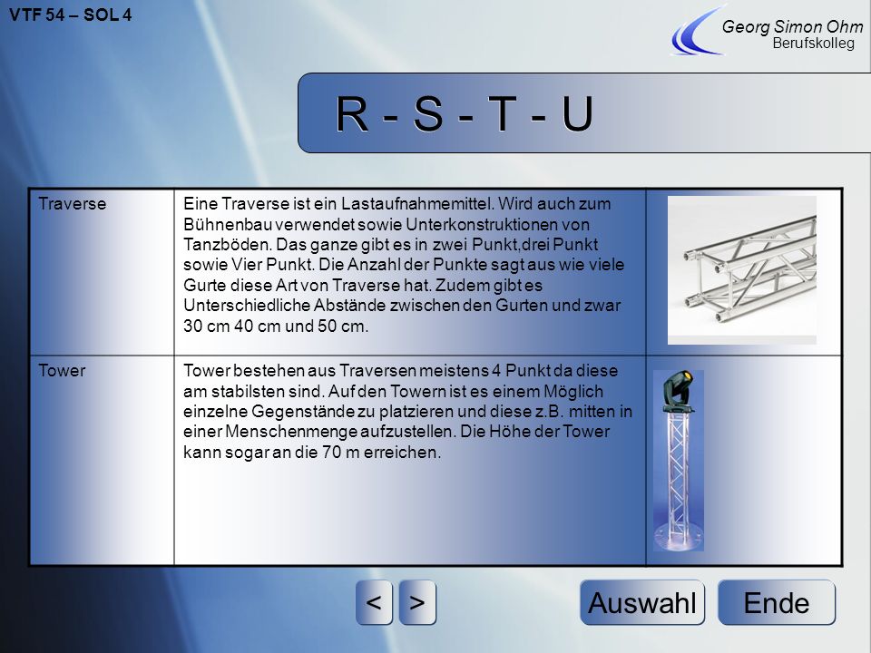 R - S - T - U < > Auswahl Ende VTF 54 – SOL 4 Georg Simon Ohm
