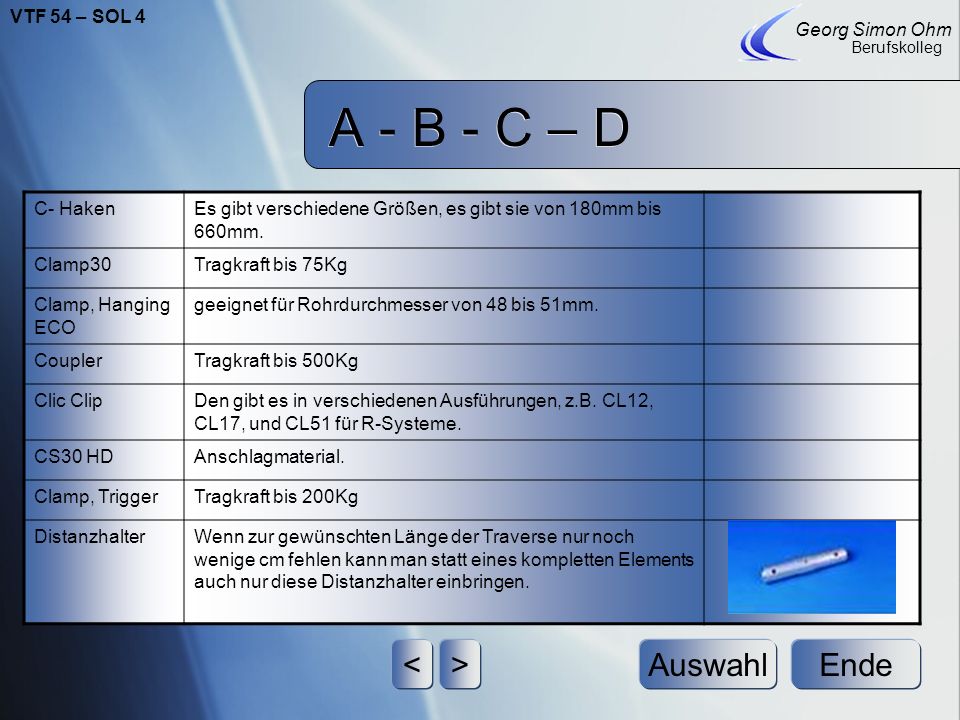A - B - C – D < > Auswahl Ende VTF 54 – SOL 4 Georg Simon Ohm