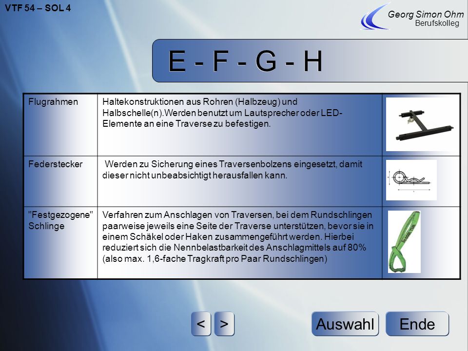 E - F - G - H < > Auswahl Ende VTF 54 – SOL 4 Georg Simon Ohm
