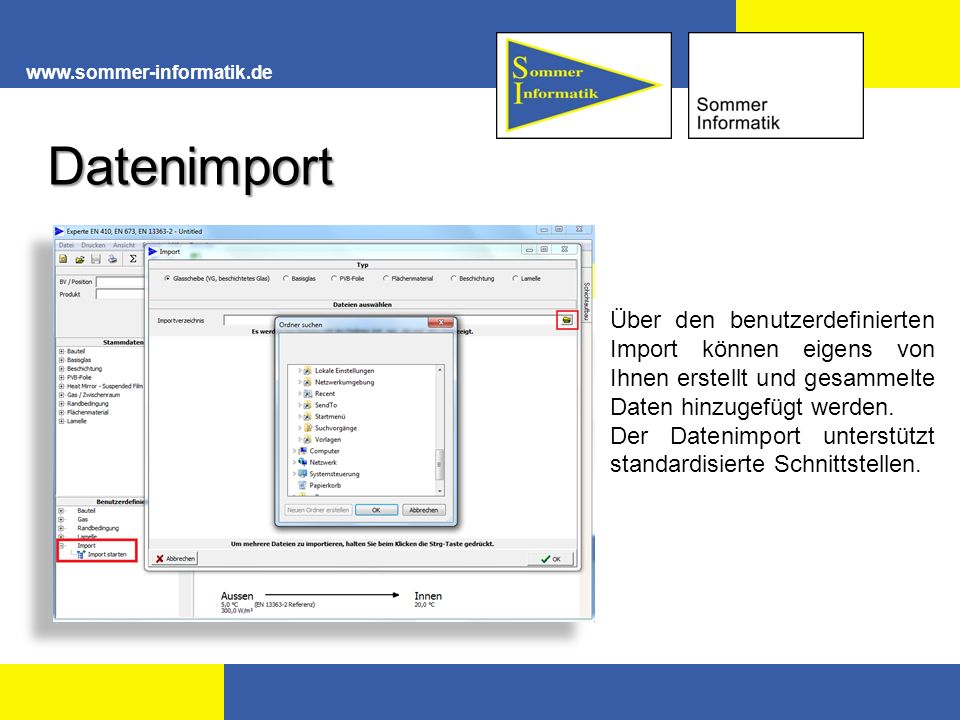 Datenimport. Über den benutzerdefinierten Import können eigens von Ihnen erstellt und gesammelte Daten hinzugefügt werden.