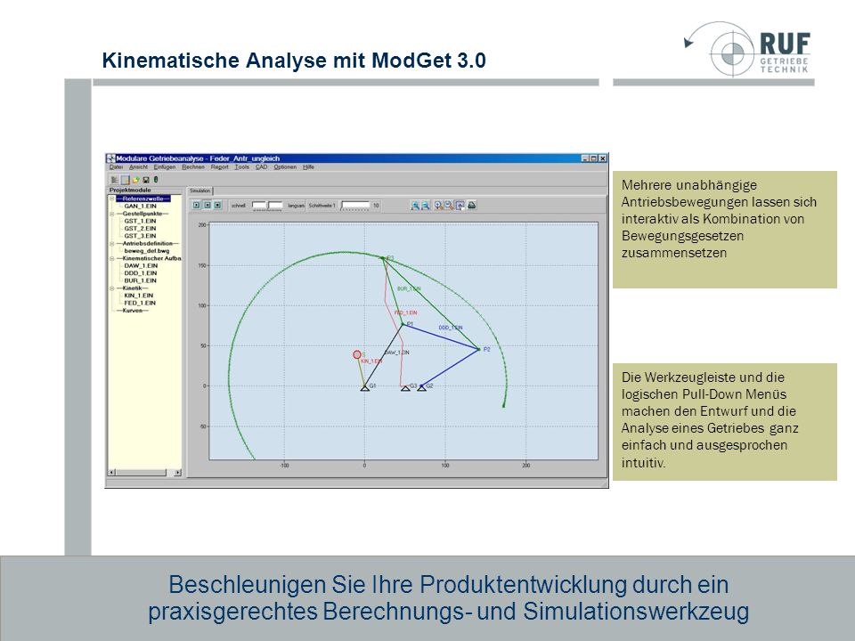 Mehrere unabhängige Antriebsbewegungen lassen sich interaktiv als Kombination von Bewegungsgesetzen zusammensetzen