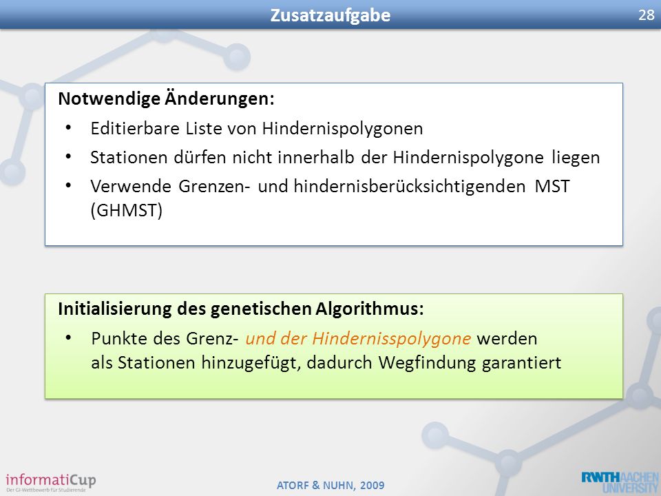 Zusatzaufgabe Notwendige Änderungen: Editierbare Liste von Hindernispolygonen. Stationen dürfen nicht innerhalb der Hindernispolygone liegen.