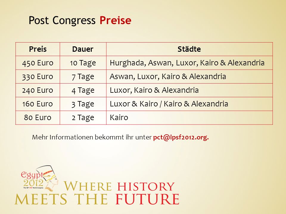 Post Congress Preise Preis Dauer Städte 450 Euro 10 Tage