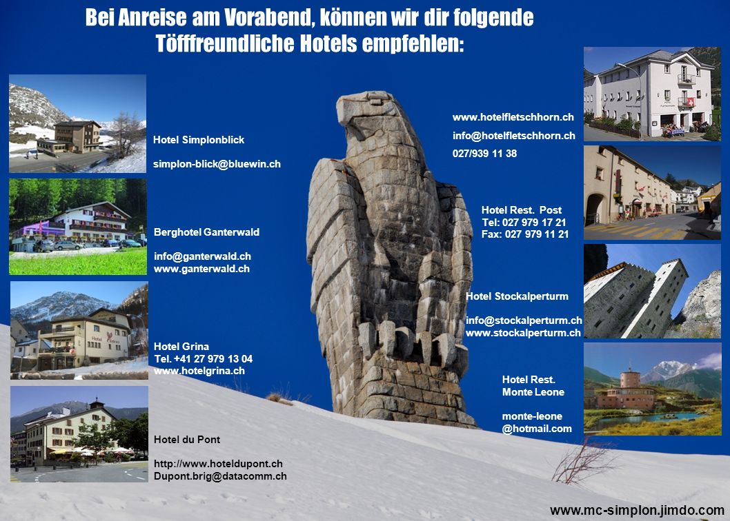 Bei Anreise am Vorabend, können wir dir folgende Töfffreundliche Hotels empfehlen: