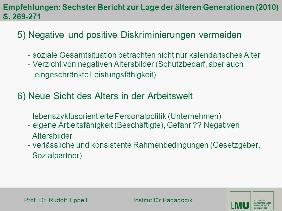 Empfehlungen: Sechster Bericht zur Lage der älteren Generationen (2010) S