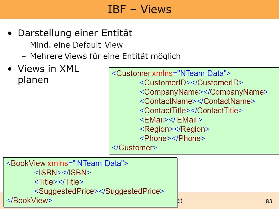 IBF – Views Darstellung einer Entität Views in XML planen