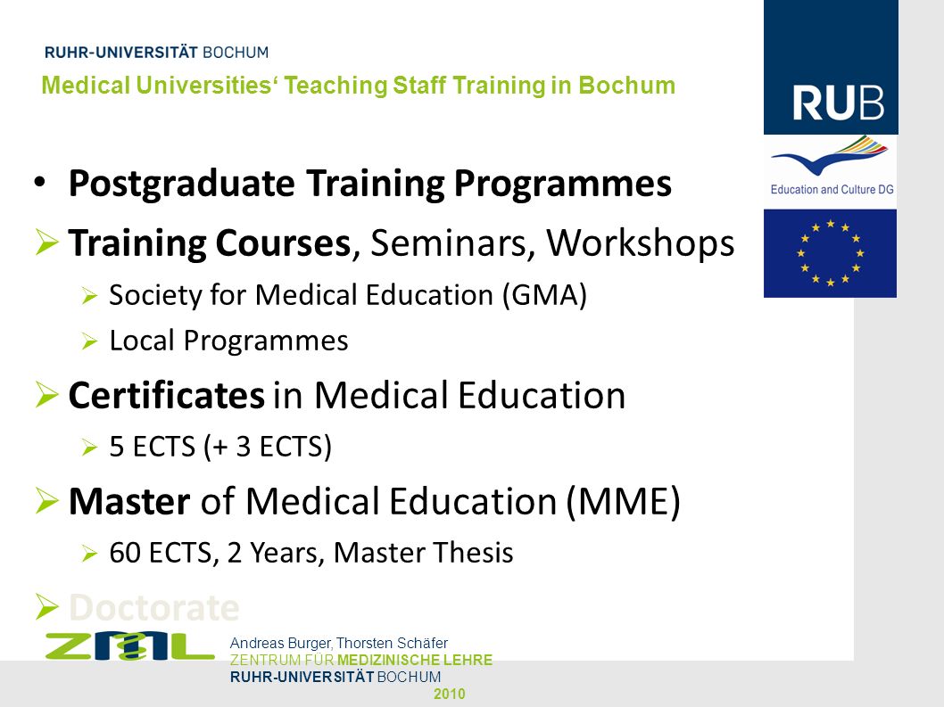 Postgraduate Training Programmes Training Courses, Seminars, Workshops