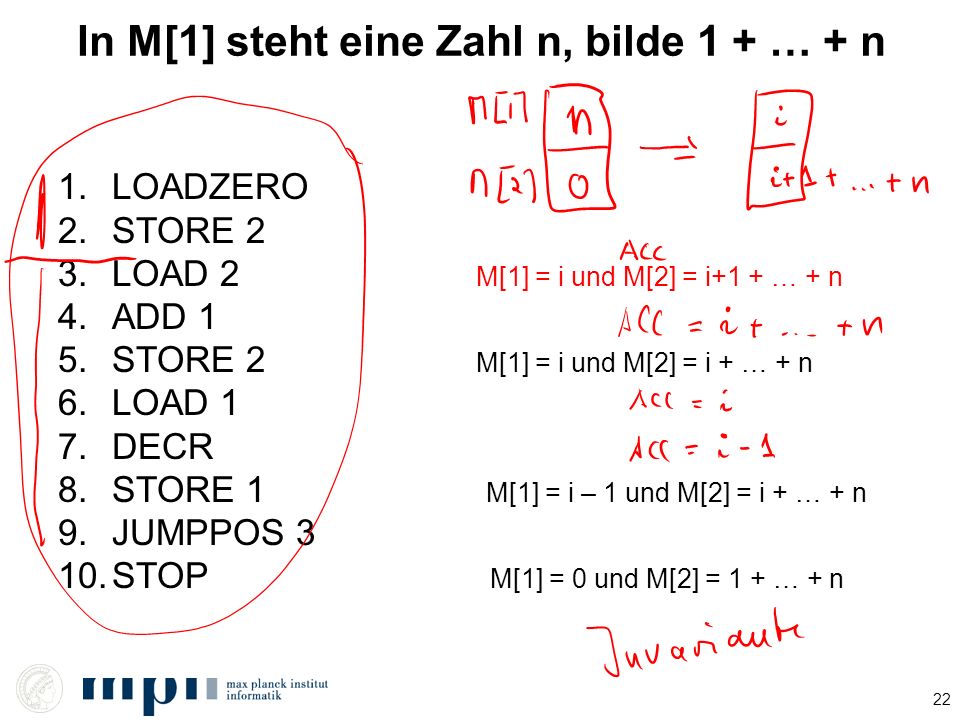 In M[1] steht eine Zahl n, bilde 1 + … + n