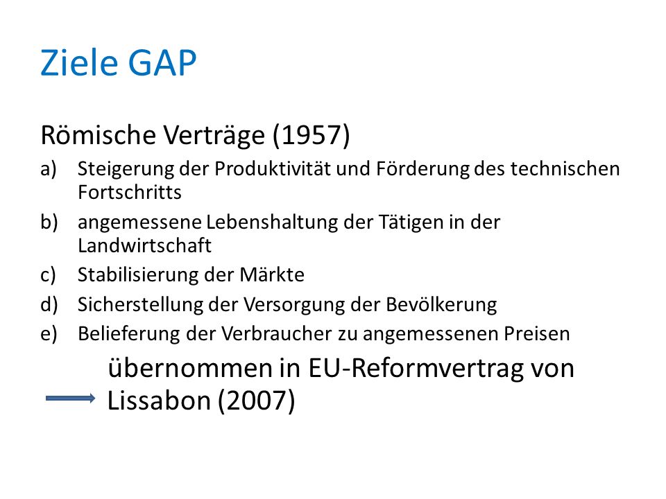 Ziele GAP Römische Verträge (1957)