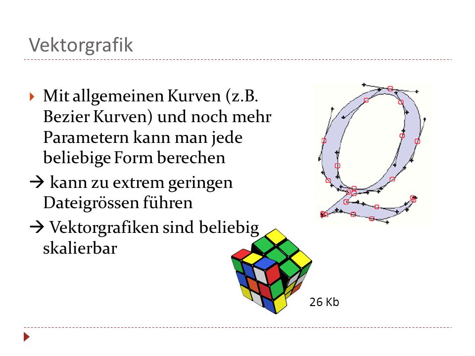Vektorgrafik Mit allgemeinen Kurven (z.B. Bezier Kurven) und noch mehr Parametern kann man jede beliebige Form berechen.