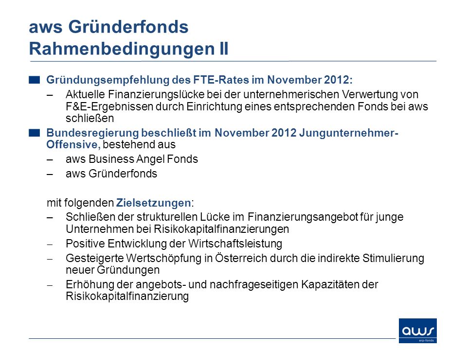 aws Gründerfonds Rahmenbedingungen II